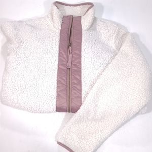Abercrombie & Fitch Sherpa Jacket Full Zip Size L White/mauve Front Pockets